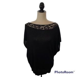 Motivi Black Lace Trim Off Shoulder Top